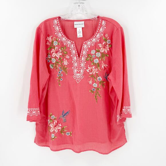 Alfred Dunner Coral Floral Embroidered Peasant Cottage Blouse Women's Medium - Picture 1 of 8